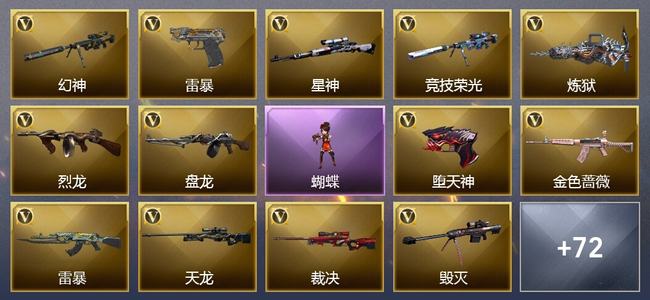 穿越火线（CF）0传说角色 0传说武器 8王者武器 1炫金武器 146V武器 23V角色 33皮肤 可排位 无