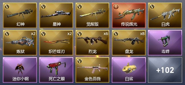 穿越火线（CF）2传说武器 12王者武器 8炫金武器 114V武器 11V角色 51皮肤 可排位 传奇