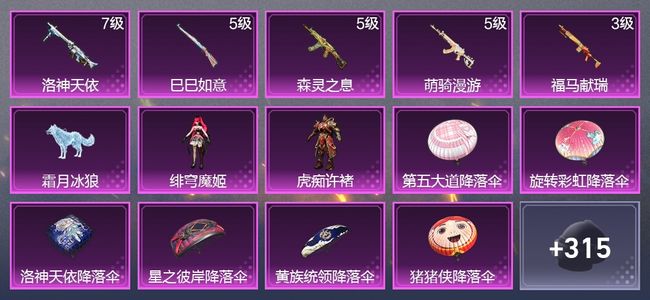 和平精英1载具 5升级枪 2粉装 1尾迹 176枪皮 164套装 52254热力 4印记 星钻