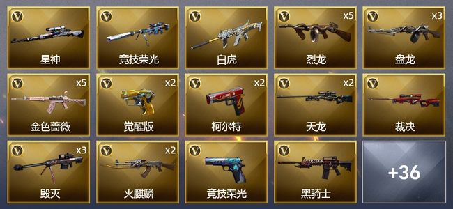 穿越火线（CF）8王者武器 1炫金武器 77V武器 2V角色 15皮肤 可排位 精英