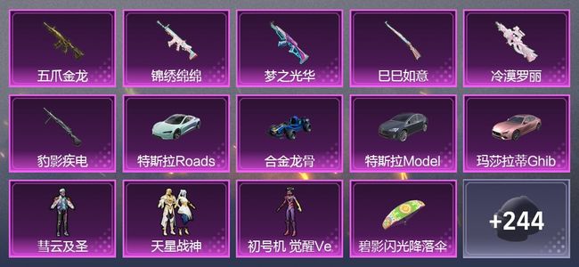 和平精英4载具 6升级枪 4粉装 133套装 59618热力 10印记