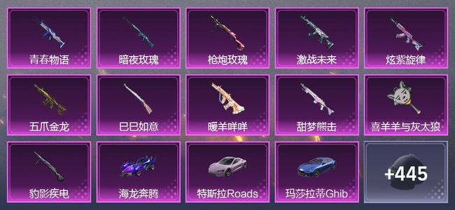 和平精英5载具 11升级枪 13粉装 5尾迹 233套装 110949热力 18印记