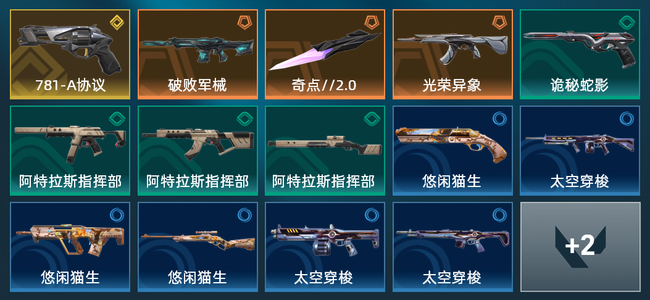 无畏契约3橙皮 1金皮 16皮肤 8150皮肤总价值 230已用源晶 白银