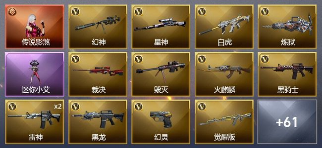 穿越火线（CF）1传说角色 2王者武器 2炫金武器 73V武器 4V角色 17皮肤 可排位 大师