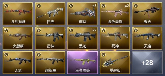 穿越火线（CF）1王者武器 1炫金武器 46V武器 1V角色 14皮肤 可排位 枪王