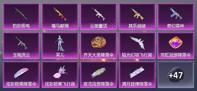 和平精英0载具 6升级枪 1粉装 2尾迹 42套装 23799热力 1印记