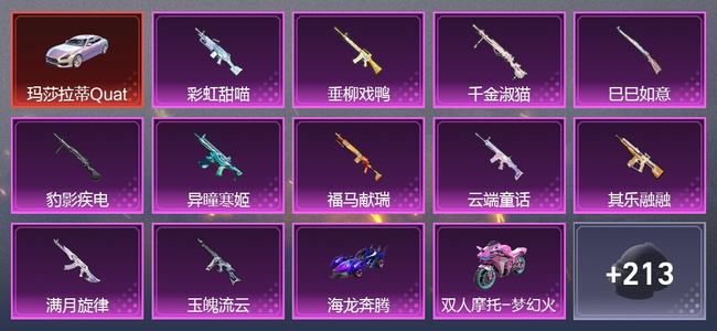 和平精英3载具 11升级枪 6粉装 6尾迹 129套装 66912热力 15印记