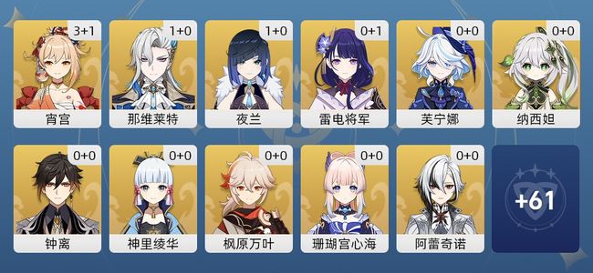 原神54黄 48角色黄 6武器黄 30五星角色 6五星武器 女主 60级