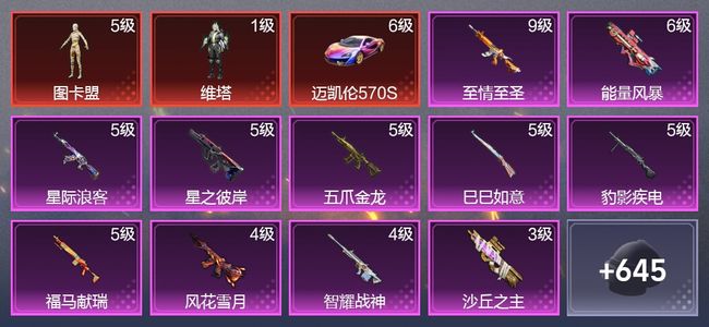 和平精英11载具 16升级枪 16粉装 12尾迹 372枪皮 260套装 158344热力 23印记 皇冠