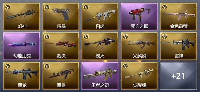 穿越火线（CF）2王者武器 3炫金武器 31V武器 1V角色 19皮肤 不可排位