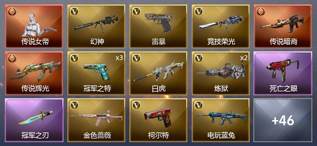 穿越火线（CF）1传说角色 2传说武器 5王者武器 1炫金武器 57V武器 2V角色 21皮肤 可排位 传奇