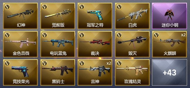 穿越火线（CF）1王者武器 1炫金武器 64V武器 1V角色 17皮肤 可排位 新锐