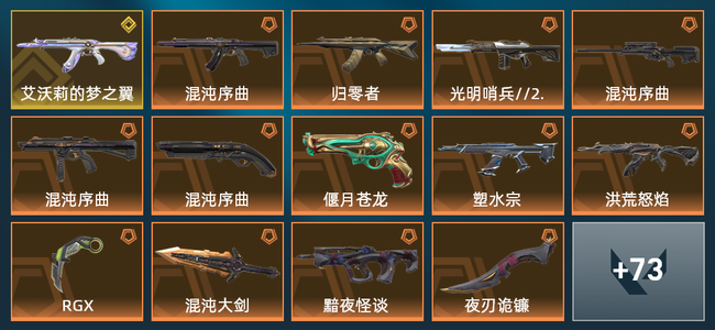 无畏契约29橙皮 1金皮 3紫皮 87皮肤 54660皮肤总价值 1370已用源晶 白银