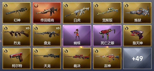 穿越火线（CF）1传说武器 1王者武器 4炫金武器 92V武器 1V角色 22皮肤 可排位 枪王