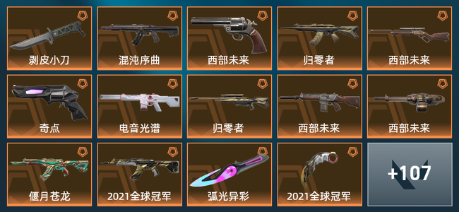 无畏契约33橙皮 6紫皮 121皮肤 61965皮肤总价值 1580已用源晶 铂金