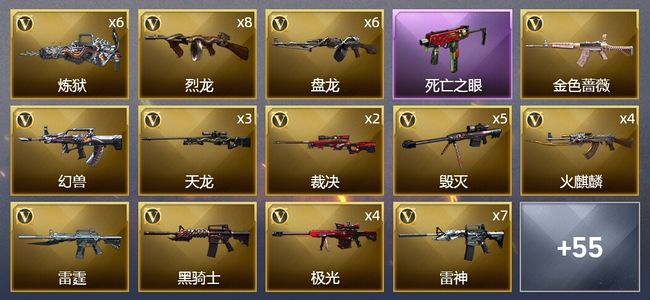 穿越火线（CF）5王者武器 3炫金武器 154V武器 8V角色 24皮肤 可排位 新锐