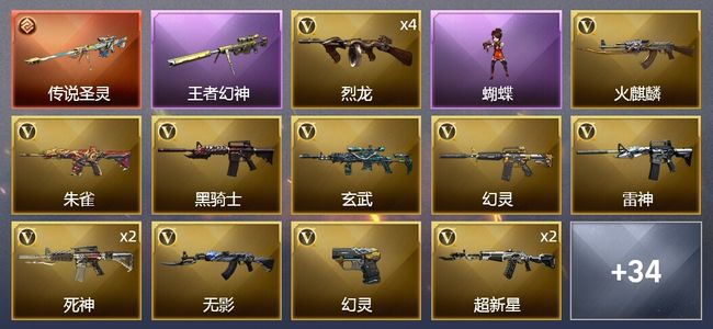 穿越火线（CF）1传说武器 6王者武器 2炫金武器 59V武器 2V角色 11皮肤 可排位 专家