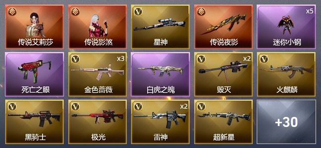 穿越火线（CF）2传说角色 1传说武器 4王者武器 47V武器 4V角色 18皮肤 可排位 传奇