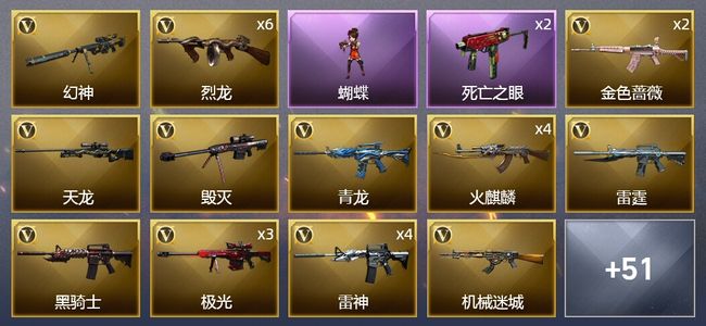 穿越火线（CF）5王者武器 4炫金武器 83V武器 3V角色 25皮肤 可排位 新锐