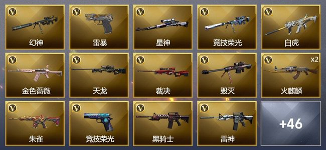 穿越火线（CF）3王者武器 1炫金武器 83V武器 1V角色 27皮肤 可排位 枪王