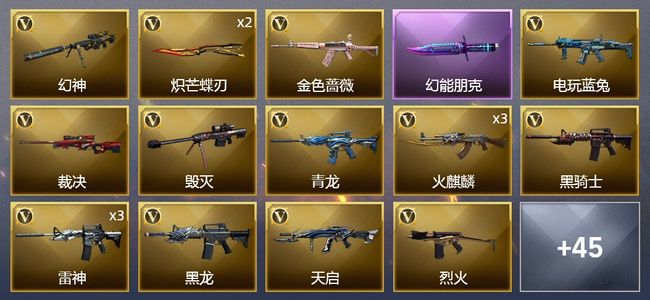 穿越火线（CF）5王者武器 1炫金武器 69V武器 2V角色 24皮肤 可排位 枪王
