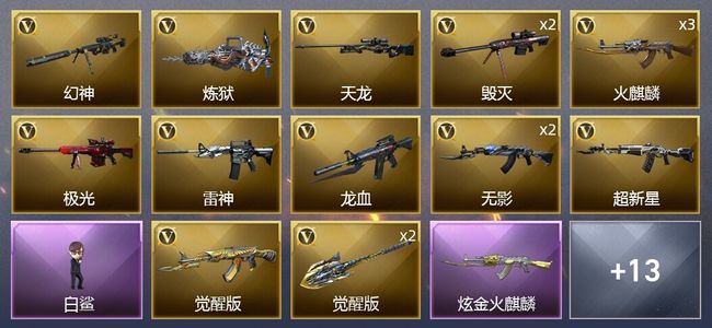 穿越火线（CF）3炫金武器 24V武器 1V角色 13皮肤 可排位 新锐