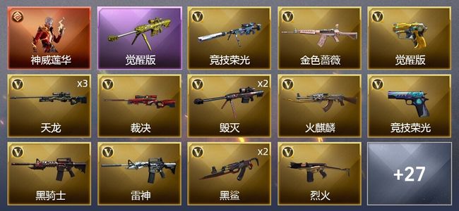 穿越火线（CF）1传说角色 1王者武器 1炫金武器 39V武器 2V角色 13皮肤 可排位