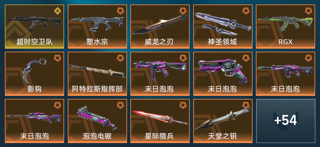 无畏契约1金皮 13橙皮 6紫皮 69皮肤 28710皮肤总价值 990已用源晶 铂金