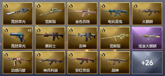 穿越火线（CF）1炫金武器 39V武器 1V角色 8皮肤 可排位 宗师