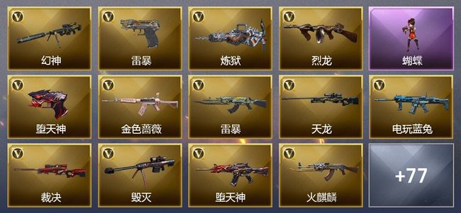 穿越火线（CF）15王者武器 6炫金武器 117V武器 28V角色 28皮肤 可排位