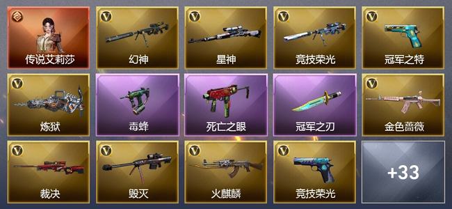 穿越火线（CF）1传说角色 2传说武器 4王者武器 0炫金武器 61V武器 24V角色 26皮肤 可排位 无