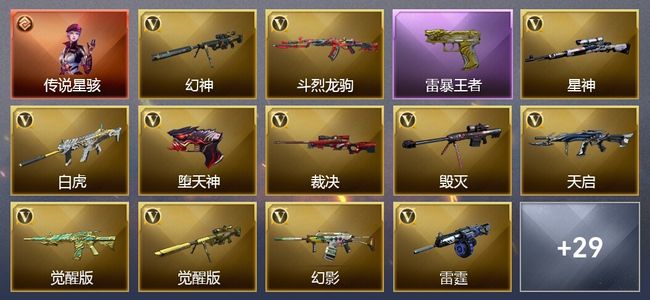 穿越火线（CF）1传说角色 1传说武器 5王者武器 68V武器 2V角色 9皮肤 可排位