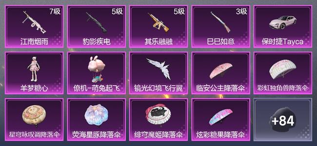和平精英1载具 4升级枪 1粉装 2尾迹 53枪皮 41套装 20063热力 2印记