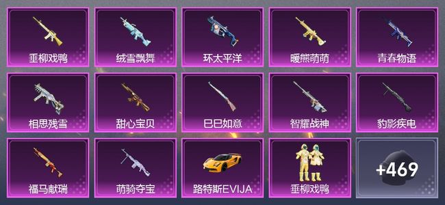 和平精英1载具 12升级枪 14粉装 277枪皮 205套装 9,4926热力 星钻