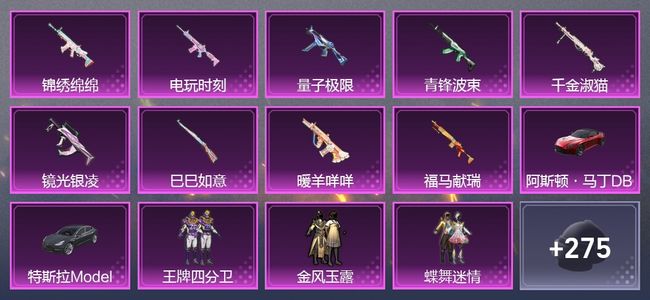 和平精英2载具 9升级枪 15粉装 309枪皮 282套装 0印记