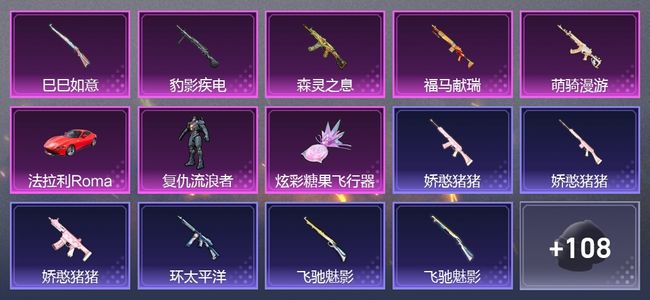 和平精英1载具 6升级枪 1粉装 167枪皮 159套装 0印记