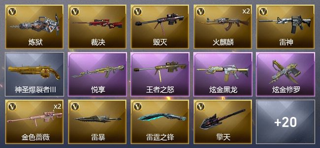 穿越火线（CF）2王者武器 2炫金武器 22V武器 1V角色 4皮肤 可排位 新锐