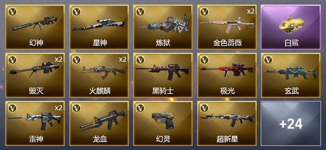 穿越火线（CF）1王者武器 3炫金武器 42V武器 1V角色 18皮肤 可排位 枪王