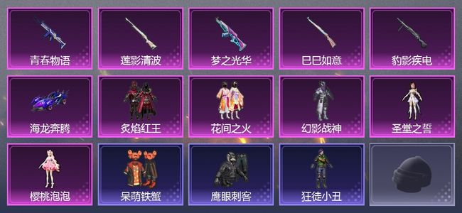 和平精英1载具 8升级枪 5粉装 242枪皮 196套装 青铜