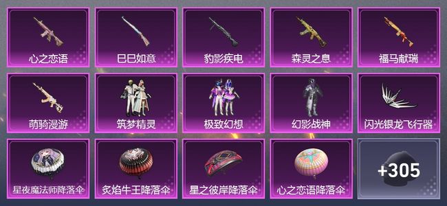 和平精英7升级枪 4粉装 201枪皮 157套装 6,0508热力 1印记