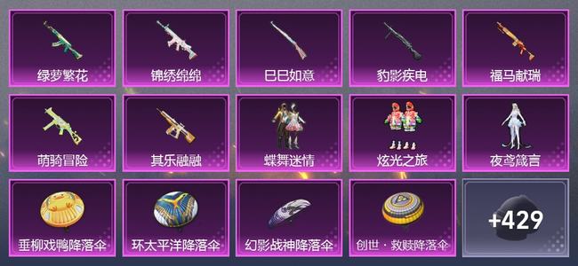 和平精英0载具 0升级枪 3粉装 11尾迹 269枪皮 200套装 71992热力 21印记