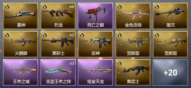 穿越火线（CF）5王者武器 1炫金武器 42V武器 1V角色 14皮肤 不可排位 枪王