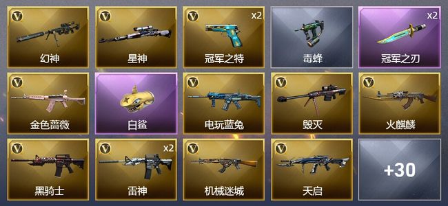 穿越火线（CF）3王者武器 1炫金武器 31V武器 2V角色 23皮肤 可排位 新锐