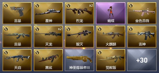穿越火线（CF）1王者武器 2炫金武器 56V武器 1V角色 12皮肤 可排位 枪王