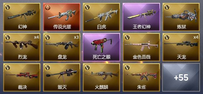 穿越火线（CF）1传说武器 7王者武器 5炫金武器 59V武器 3V角色 9皮肤 可排位 新锐