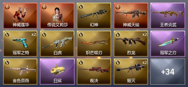 穿越火线（CF）2传说角色 2传说武器 8王者武器 0炫金武器 67V武器 5V角色 16皮肤 传奇