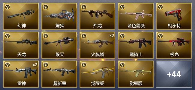 穿越火线（CF）1王者武器 2炫金武器 66V武器 3V角色 22皮肤 可排位 枪王