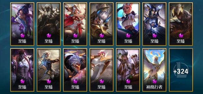 英雄联盟(LOL)17神话 14臻彩 44限定 42传说 349皮肤 202炫彩 171英雄 铂金