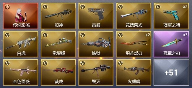 穿越火线（CF）1传说角色 2王者武器 78V武器 1V角色 18皮肤 可排位 枪王