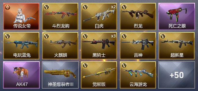 穿越火线（CF）1传说角色 2王者武器 41V武器 1V角色 20皮肤 可排位 新锐